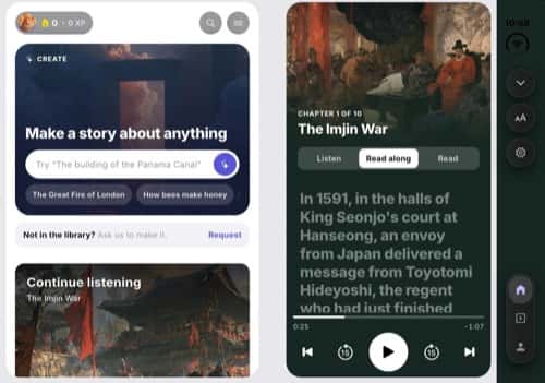 Home and read-along story player on iPhone Duo, half-open