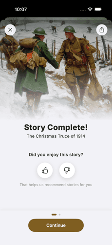 Story completion screen on iPhone