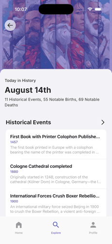 Today in History on iPhone