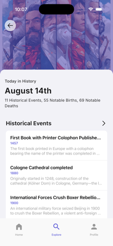 Today in History on iPhone